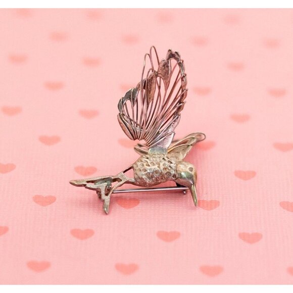 Vintage Sterling Silver Art Nouveau Hummingbird Brooch - X11 - Picture 1 of 5